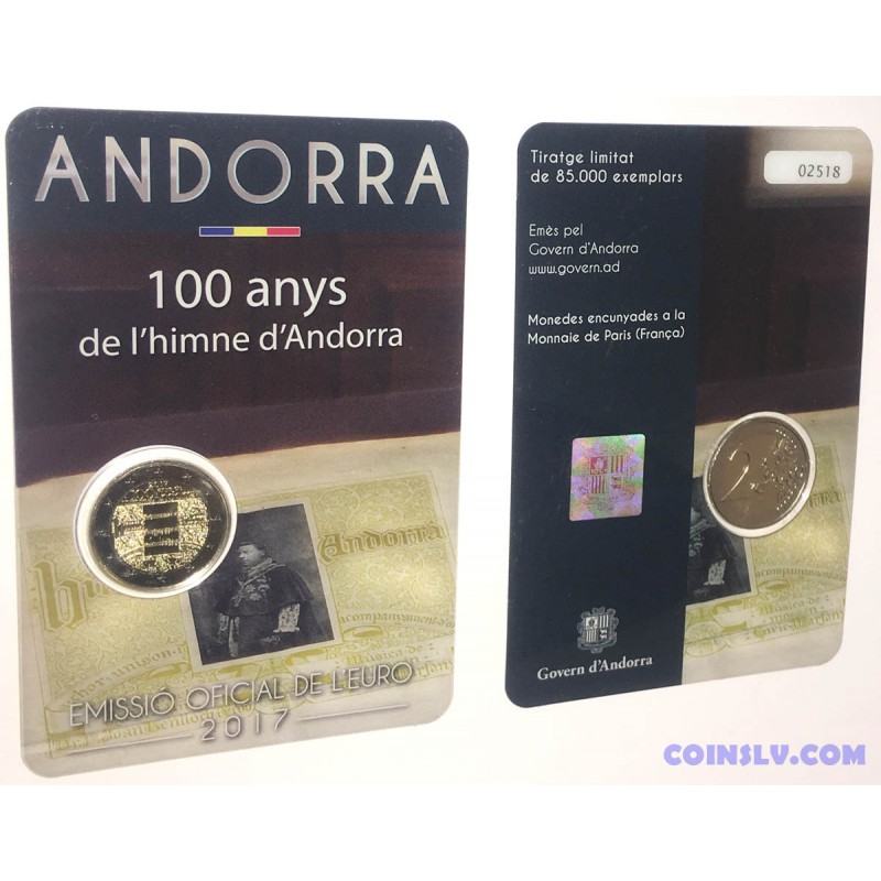 2 Euro Coin Andorra 2017 100 Years Of Andorra Anthem
